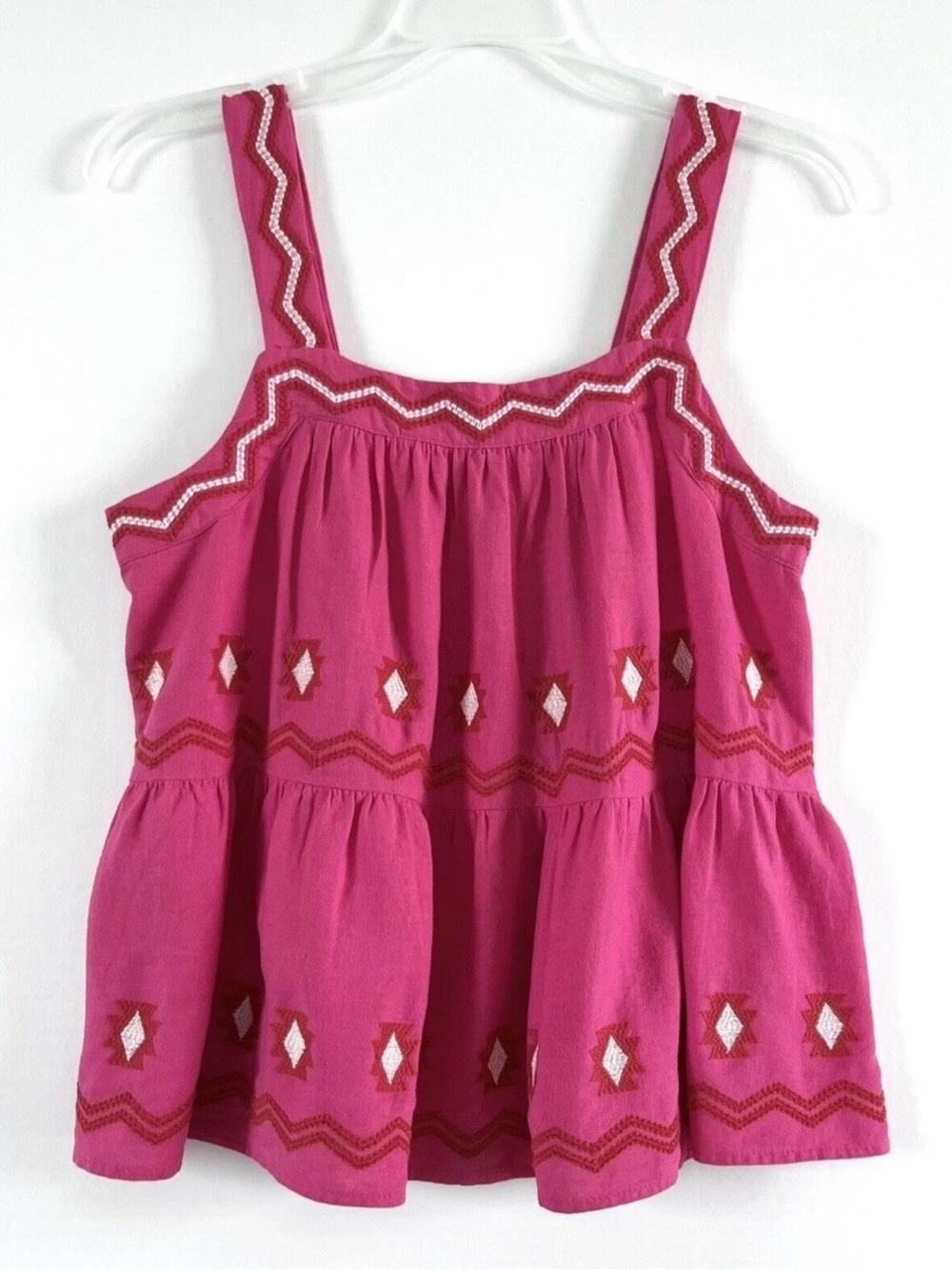 Loft Linen Blend Tank Top XS Pink Embroidered Tiered Square Nk Boho Festival NWT